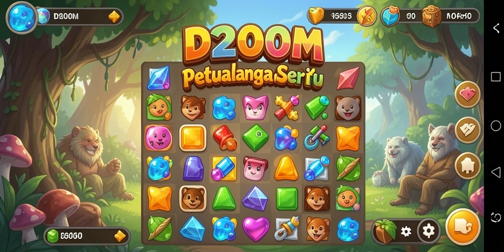 Tampilan gameplay D200M yang menarik dengan berbagai level Match-3.