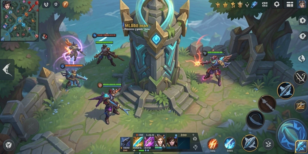 Tangkapan layar menunjukkan aksi gameplay Tower Defense yang intens.