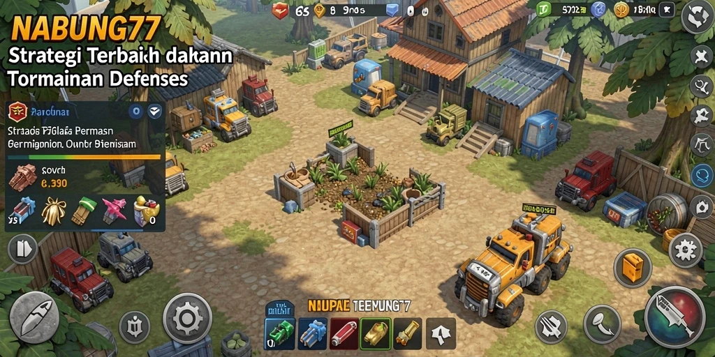 Screenshot gameplay NABUNG77 menampilkan menara yang siap menghadang serangan musuh.
