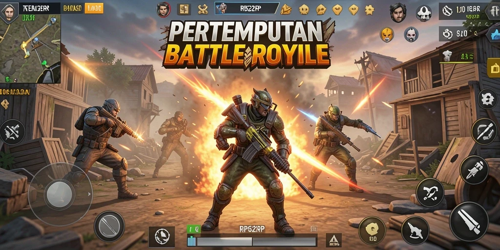 Screenshot gameplay RP62RP menampilkan pertempuran seru di arena Battle Royale.