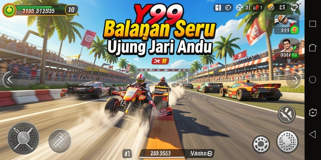 Tampilan utama gameplay Y89 yang menampilkan balapan seru dan atmosfer yang mendebarkan.